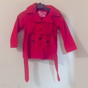 Dollhouse Belted Coat with removable faux-fur hood for Little Girls SZ 4 Red